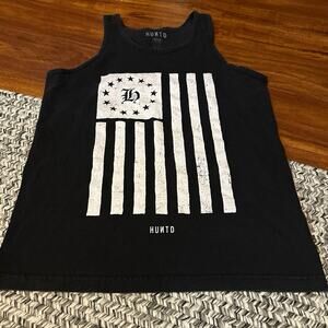 HUNTD Men's Size Medium Black White Flag Sleeveless Tank Top